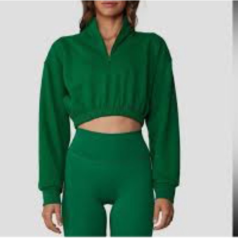 CSB Green Cropped Sweatshirt 1/2 Zip Size Large